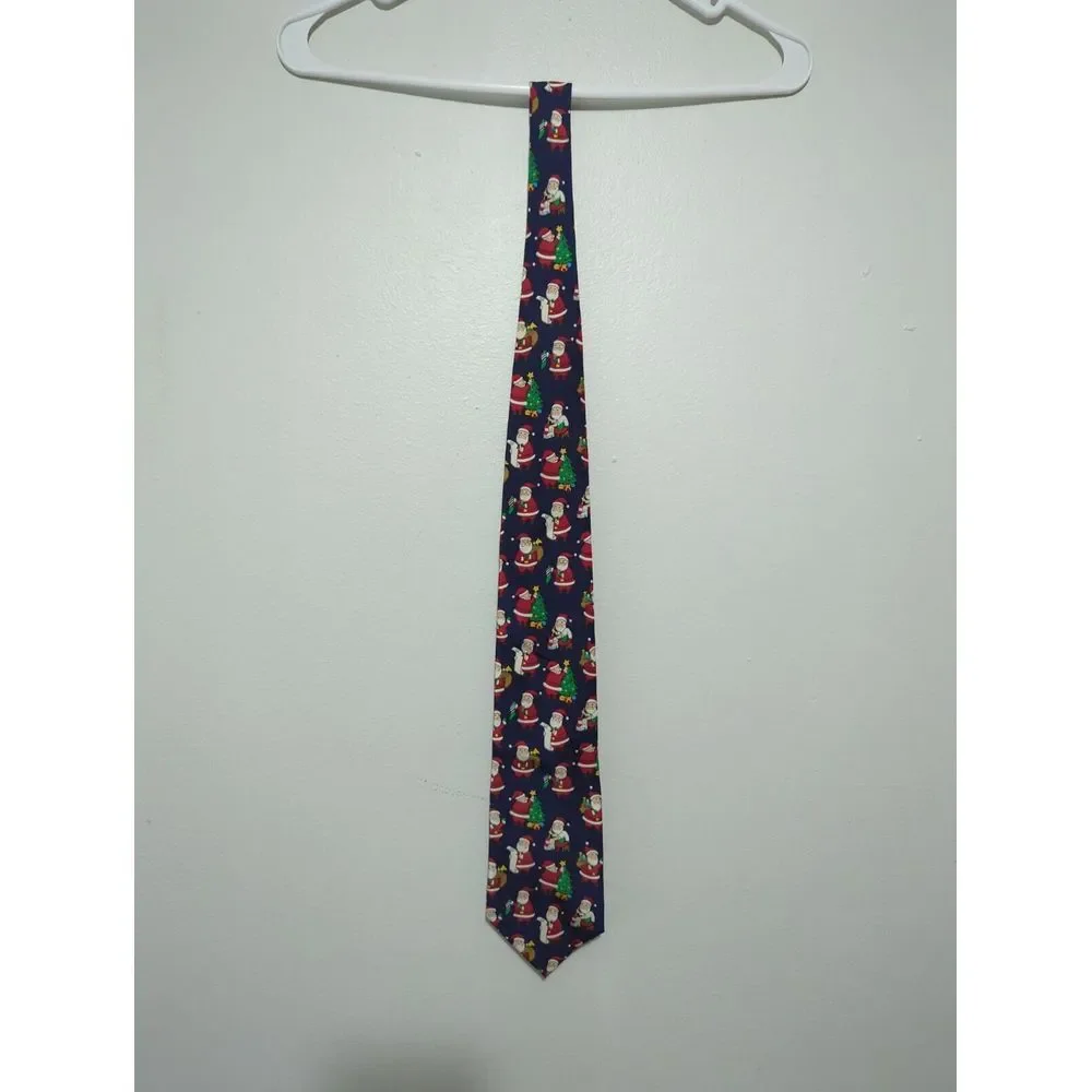 John‎ Henry Mens Navy Blue 100% Silk Santa Claus Christmas Holiday Necktie USA